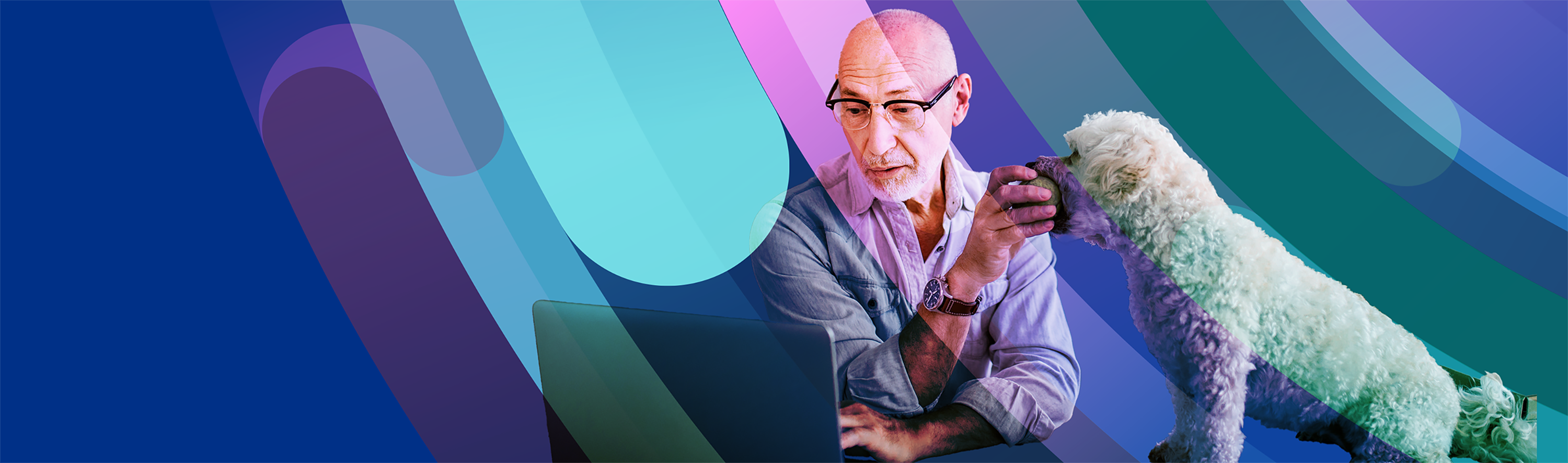 Man with colored lines over image