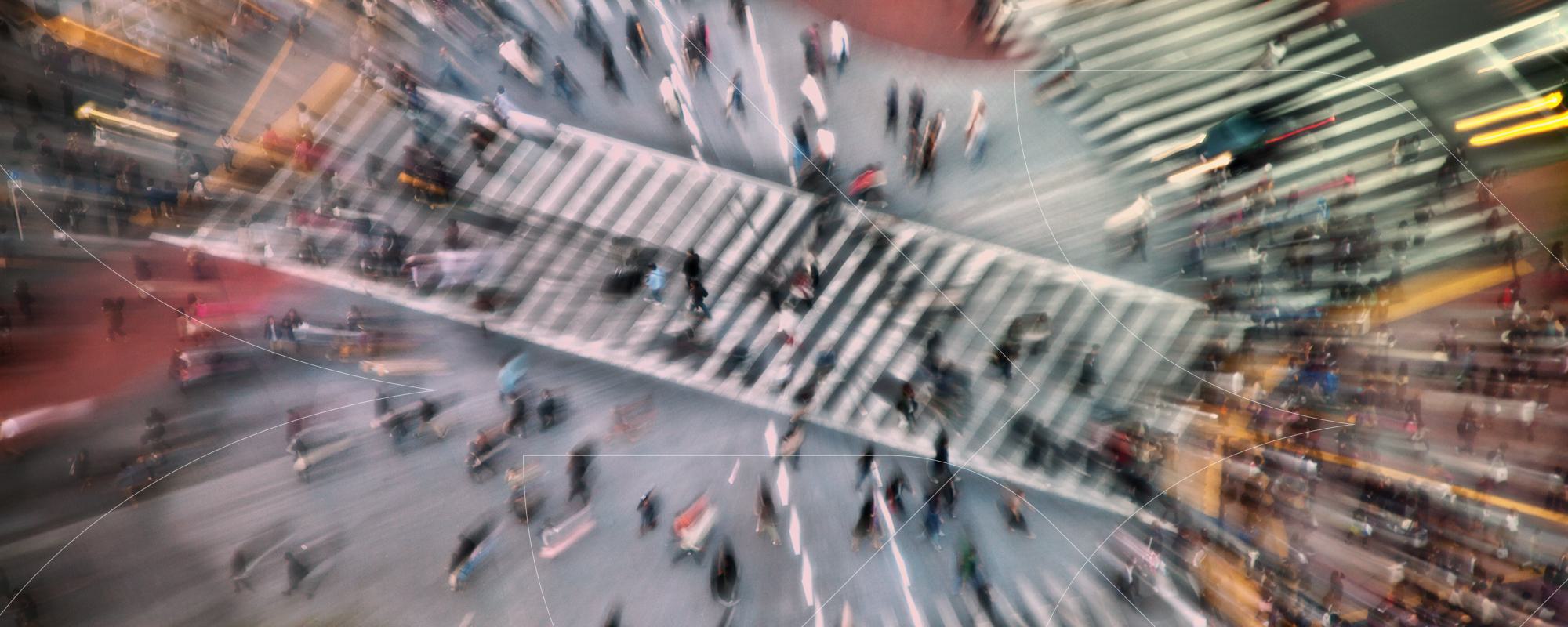 blurry aerial view of crosswalk