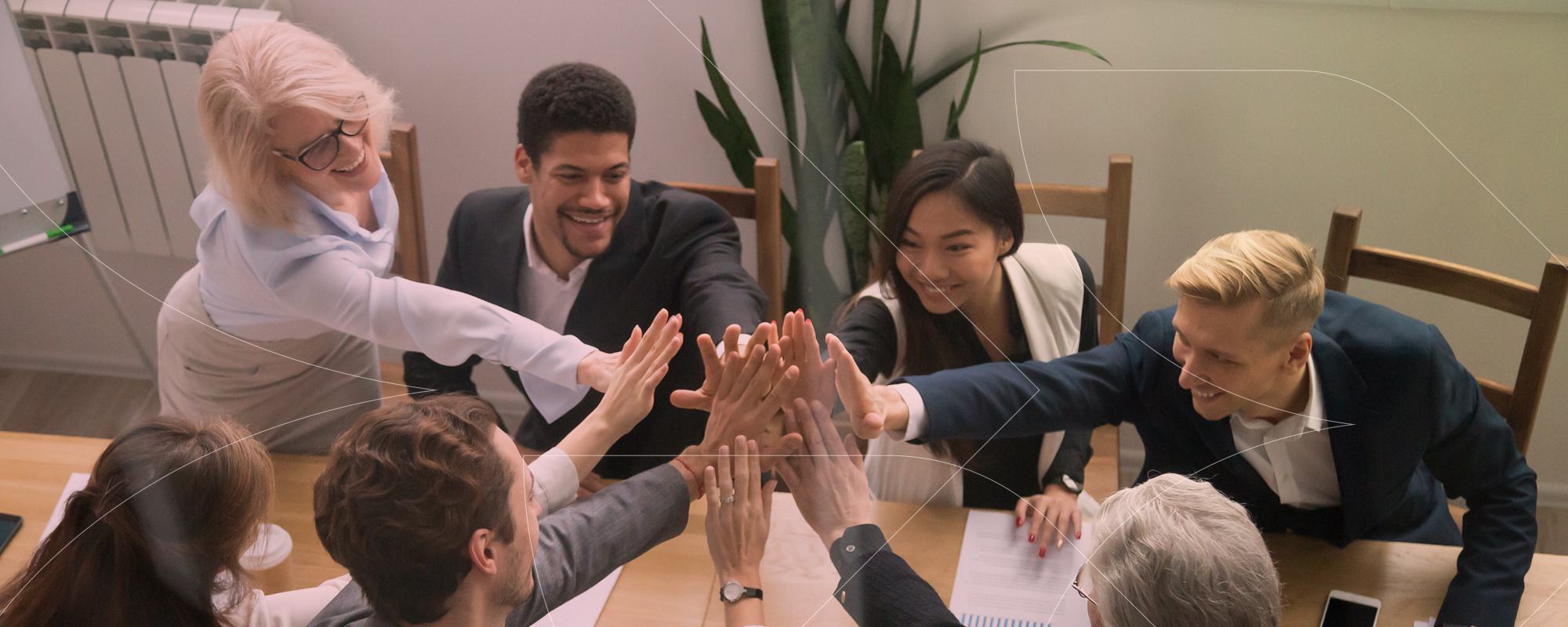 Diverse business team high five unity 924520188