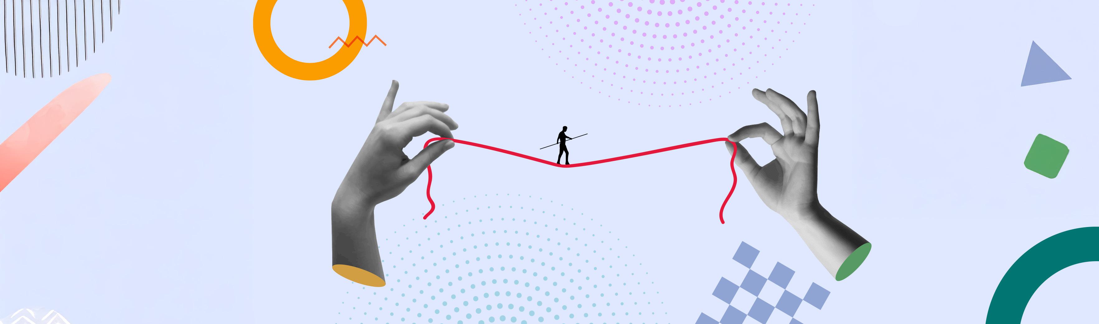 person walking on tight rope graphic